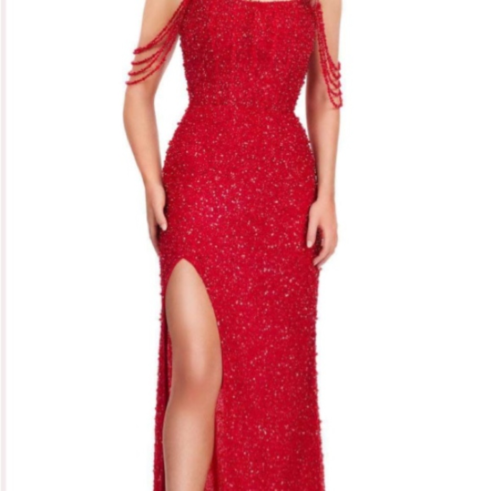 Elegant Strapless Red Beaded Gown